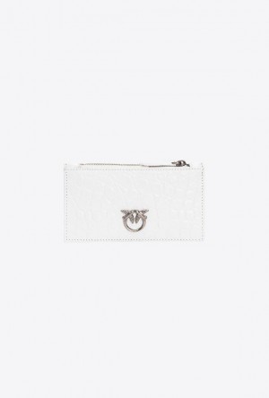 Pinko Pinko Galleria White Crocodile-print Card Holder WHITE+WHITE-OLD SILVER | SN-PKO34307