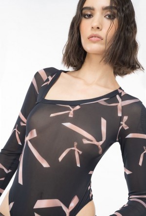 Pinko Pinko Reimagine Bow-print Bodysuit By Patrick Mcdowell BLACK/PINK | SN-PKO33230