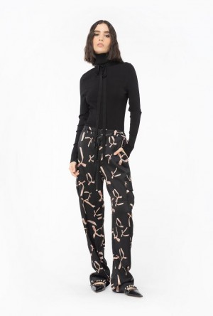 Pinko Pinko Reimagine Bow-print Cargo Trousers By Patrick Mcdowell BLACK/PINK | SN-PKO33689