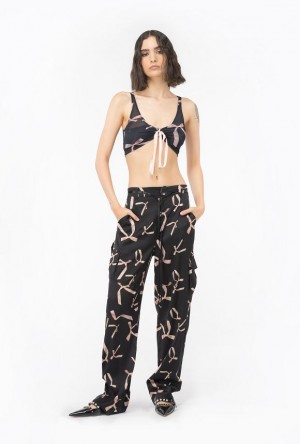 Pinko Pinko Reimagine Bow-print Crop Top By Patrick Mcdowell BLACK/PINK | SN-PKO33231