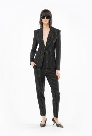 Pinko Pinstriped Cigarette Trousers BLACK/BEIGE | SN-PKO33773