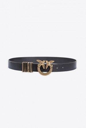 Pinko Reptile-print Belt With Twist 3cm BLACK-ANTIQUE GOLD | SN-PKO34222