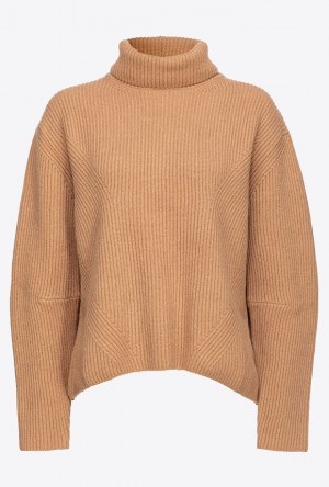 Pinko Ribbed Turtleneck Sweater TANNIN BEIGE | SN-PKO33567