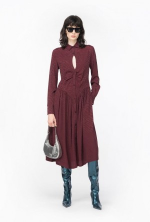 Pinko Shirt Dress With Fluid Logo BURGUNDY-PORT ROYALE | SN-PKO33116