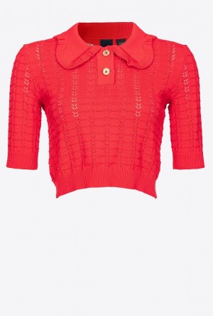 Pinko Short Fan-stitched Sweater FORMULA1 RED | SN-PKO33233