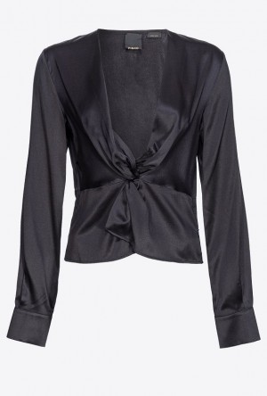 Pinko Silk Blouse With Twist Detail LIMO BLACK | SN-PKO33204