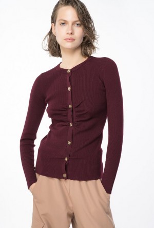 Pinko Slim-fit Ribbed Cardigan BURGUNDY-PORT ROYALE | SN-PKO33470