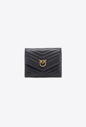 Pinko Small Chevron Nappa Leather Wallet BLACK-ANTIQUE GOLD | SN-PKO34262