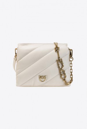 Pinko Small Twins Bag Maxi Quilt WHITE+WHITE-ANTIQUE GOLD | SN-PKO32394