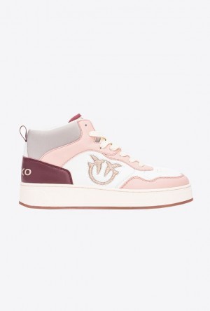 Pinko Sneakers With Glittery Love Birds Logo OFF WHITE/PINK/GREY | SN-PKO34128