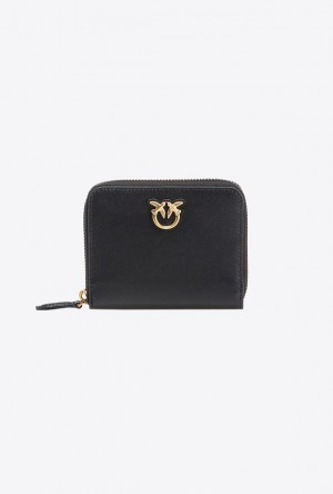 Pinko Square Leather Zip-around Purse BLACK-ANTIQUE GOLD | SN-PKO34333