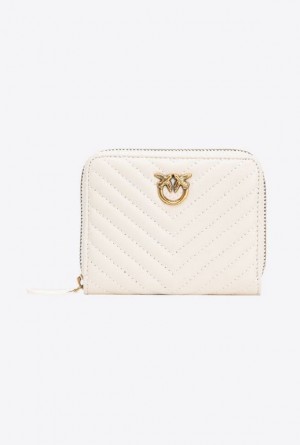 Pinko Square Zip-around Wallet In Chevron-patterned Nappa Leather WHITE+WHITE-ANTIQUE GOLD | SN-PKO34334