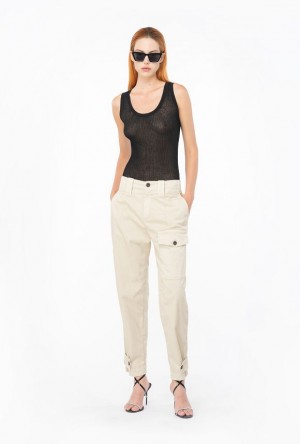 Pinko Stretch Cotton Cargo Trousers BEIGE-WOOD ASH | SN-PKO33794