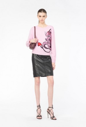 Pinko Sweater With Dragon Embroidery PINK SWEET LILAC | SN-PKO33401