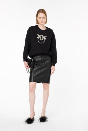 Pinko Sweatshirt With Love Birds Embroidery LIMO BLACK | SN-PKO33406