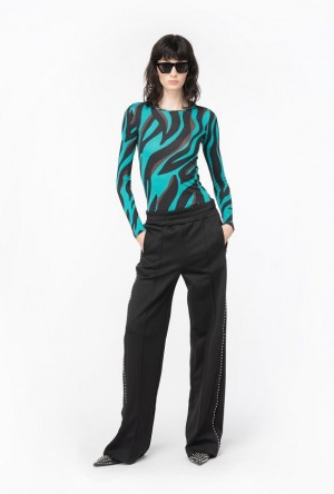 Pinko Technical Fabric Trousers With Studs LIMO BLACK | SN-PKO33823