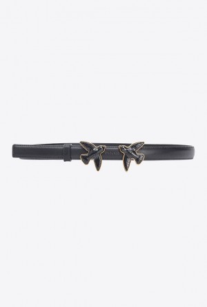 Pinko Thin Belt With Coated Love Birds 2cm LIMO BLACK BLOCK COLOUR | SN-PKO34214