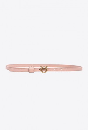 Pinko Thin Belt With Love Birds Buckle 1cm PINK/DUSTY PINK-ANTIQUE GOLD | SN-PKO34240