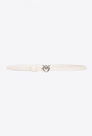 Pinko Thin Belt With Love Birds Buckle 1cm WHITE+WHITE-OLD SILVER | SN-PKO34241