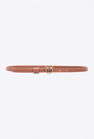 Pinko Thin Belt With Love Birds Buckle 1cm TAN ANTIQUE GOLD | SN-PKO34242