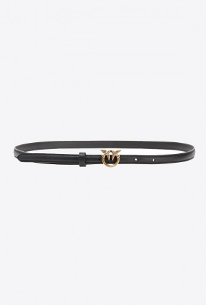 Pinko Thin Belt With Love Birds Buckle 1cm BLACK-ANTIQUE GOLD | SN-PKO34254