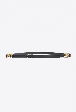 Pinko Thin Belt With Mini Love Birds Buckles 1,5cm BLACK-ANTIQUE GOLD | SN-PKO34218