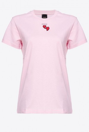 Pinko T-shirt With Heart Embroidery PINK SWEET LILAC | SN-PKO33234