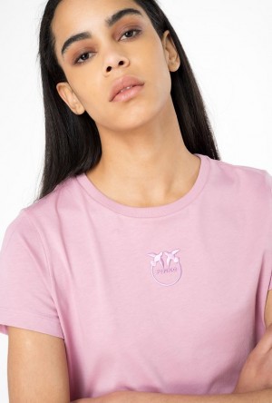 Pinko T-shirt With Love Birds Embroidery ORCHID SMOKE | SN-PKO33269