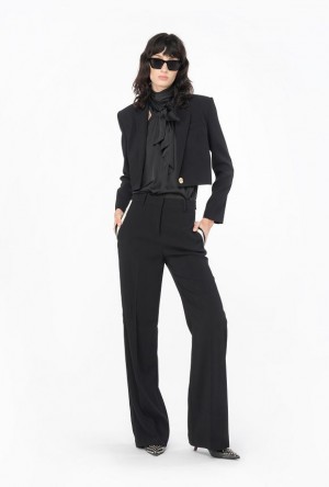 Pinko Wide-leg Crepe Trousers BLACK/ECRU | SN-PKO33966