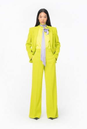 Pinko Wide-leg Crepe Trousers LIME YELLOW | SN-PKO33747