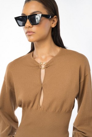 Pinko Wool Sweater With Love Birds Buckle BRAN BROWN | SN-PKO33873