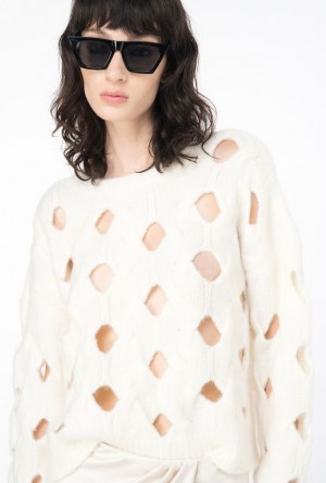 Pinko Wool-blend Sweater With Openwork VANILLA ICE-CREAM WHITE | SN-PKO33552