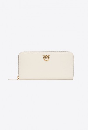 Pinko Zip-around Leather Purse WHITE+WHITE-ANTIQUE GOLD | SN-PKO34280