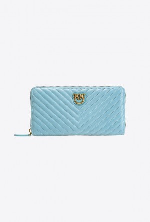 Pinko Zip-around Wallet In Chevron-patterned Nappa Leather SEA BLUE-ANTIQUE GOLD | SN-PKO34283