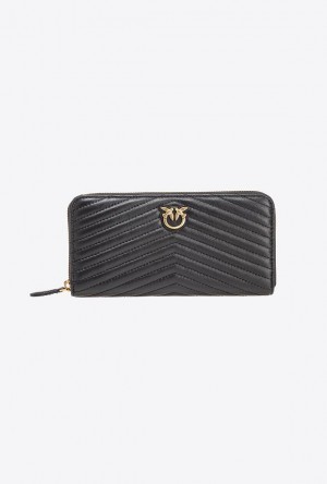 Pinko Zip-around Wallet In Chevron-patterned Nappa Leather BLACK-ANTIQUE GOLD | SN-PKO34286