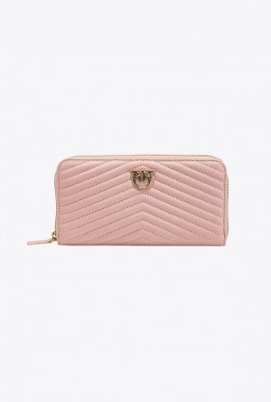 Pinko Zip-around Wallet In Chevron-patterned Nappa Leather PINK/DUSTY PINK-ANTIQUE GOLD | SN-PKO34328