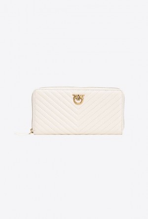 Pinko Zip-around Wallet In Chevron-patterned Nappa Leather WHITE+WHITE-ANTIQUE GOLD | SN-PKO34329