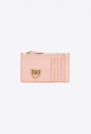 Pinko Zipped Chevron-patterned Card Holder PINK/DUSTY PINK-ANTIQUE GOLD | SN-PKO34272