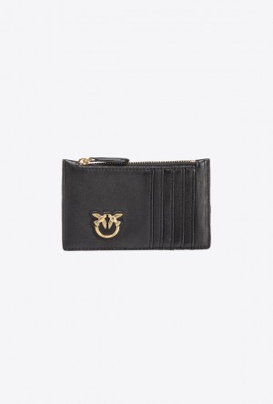 Pinko Zipped Chevron-patterned Card Holder BLACK-ANTIQUE GOLD | SN-PKO34343