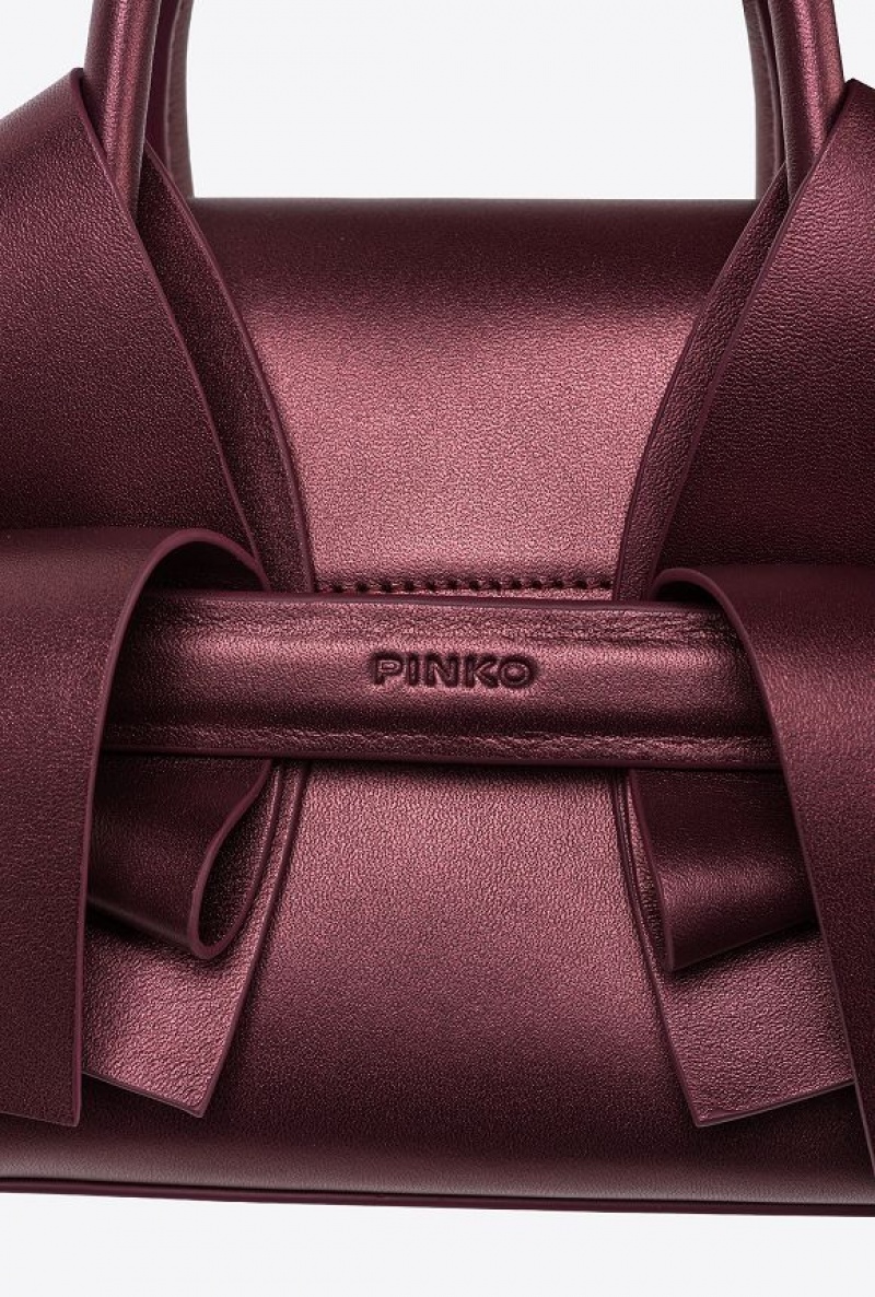 Pinko Aika Baby Purse In Pearly Leather INTENSE BERRY-OLD SILVER | SN-PKO32851