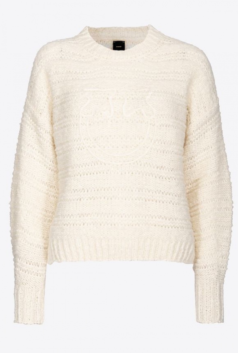 Pinko Alpaca And Wool Sweater With Love Birds PURE WHITE | SN-PKO33537