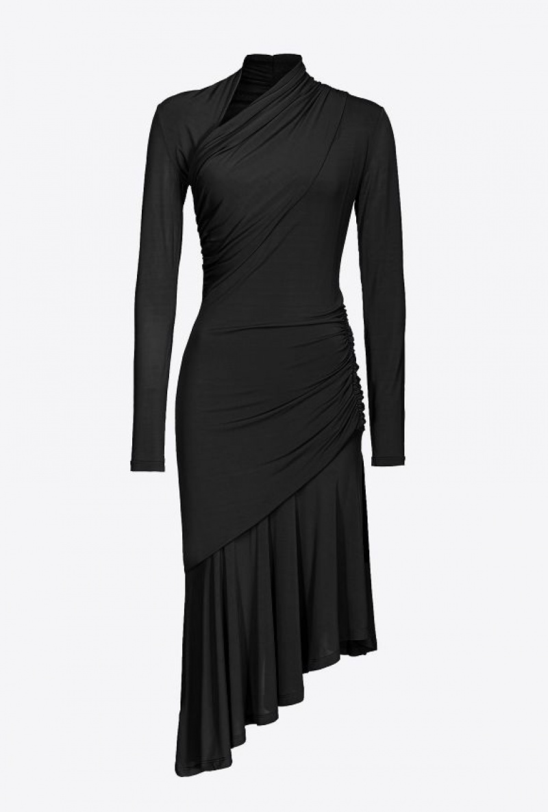 Pinko Asymmetric Midi Dress LIMO BLACK | SN-PKO33059