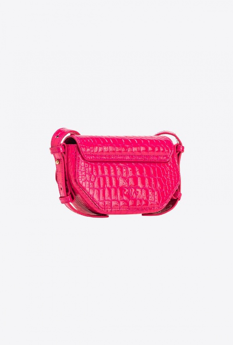 Pinko Baby Love Bag Click Exagon In Patent Crocodile-print Leather PINKO PINK-ANTIQUE GOLD | SN-PKO32437