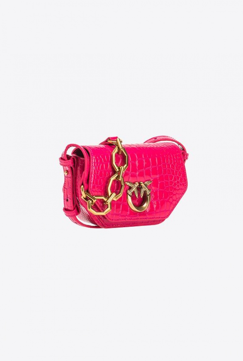 Pinko Baby Love Bag Click Exagon In Patent Crocodile-print Leather PINKO PINK-ANTIQUE GOLD | SN-PKO32437