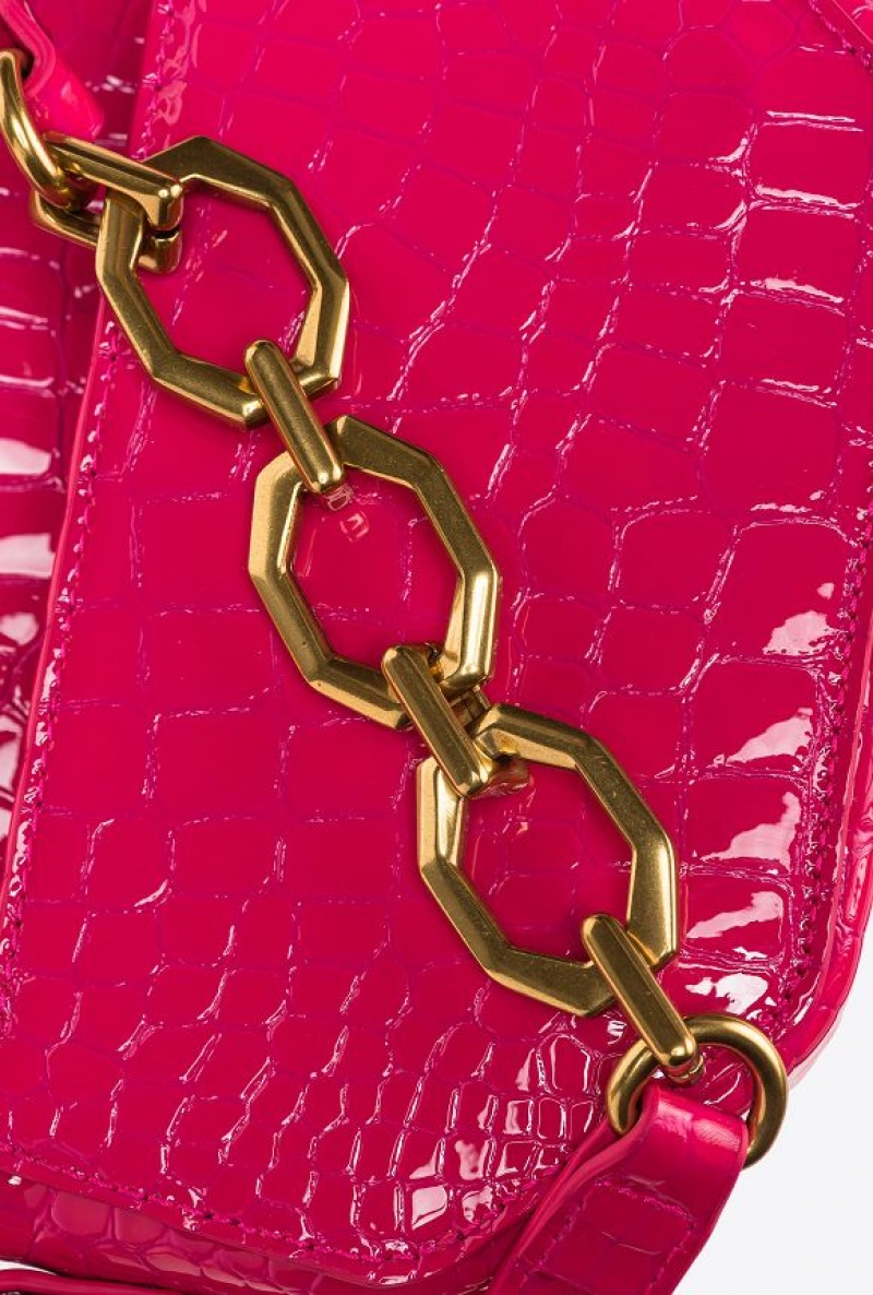 Pinko Baby Love Bag Click Exagon In Patent Crocodile-print Leather PINKO PINK-ANTIQUE GOLD | SN-PKO32437