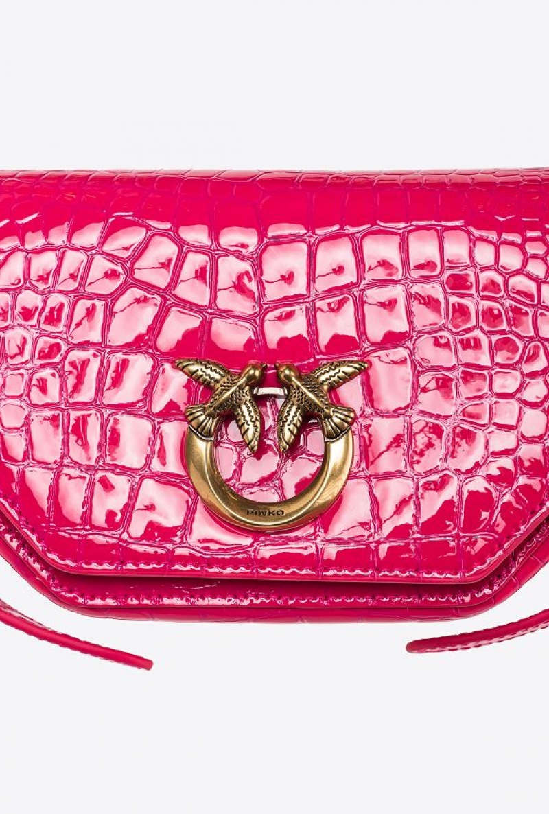 Pinko Baby Love Bag Click Exagon In Patent Crocodile-print Leather PINKO PINK-ANTIQUE GOLD | SN-PKO32714