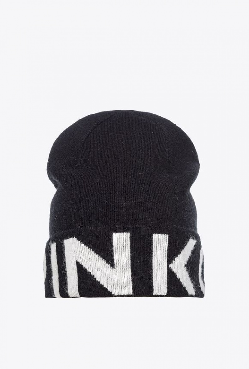 Pinko Beanie With Large Logo BLACK/WHITE | SN-PKO34364