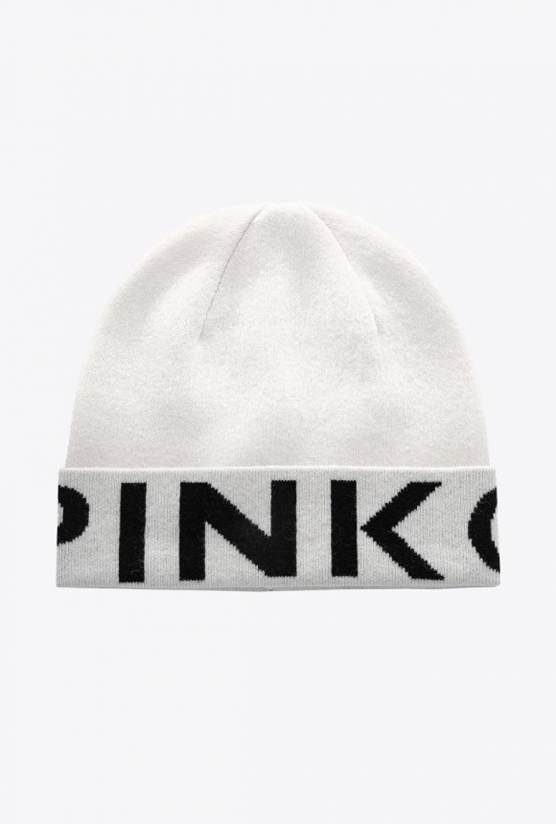 Pinko Beanie With Large Logo WHITE/BLACK | SN-PKO34370