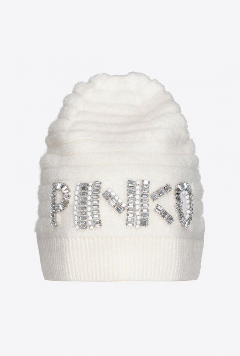 Pinko Beanie With Shiny Logo VANILLA ICE-CREAM WHITE | SN-PKO34371