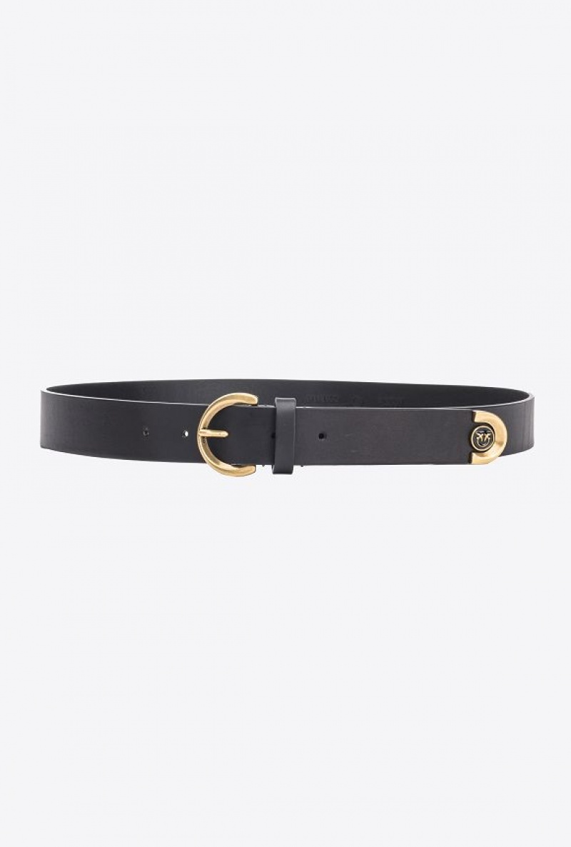 Pinko Belt With Metal Tip 3cm BLACK-ANTIQUE GOLD | SN-PKO34223